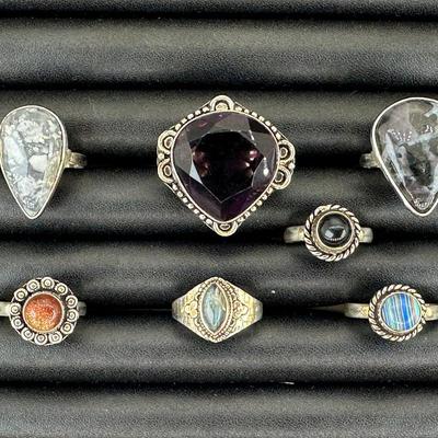 Assorted 925 Sterling Silver Plated Handmade Gemstone Rings For Women  Sizes 4 To 10