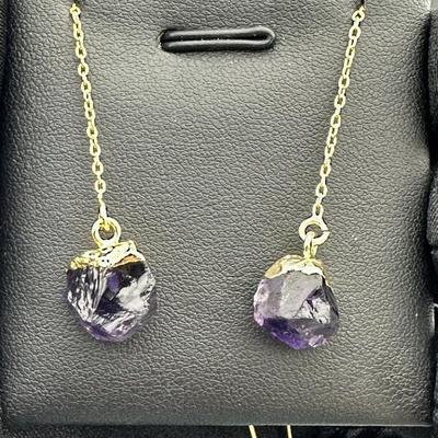 Earrings 925 Sterling Silver Natural Raw Amethyst Gemstone (Tested)