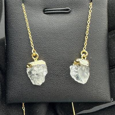 Earrings 925 Sterling Silver Natural Raw Clear Quartz Gemstone (Tested)