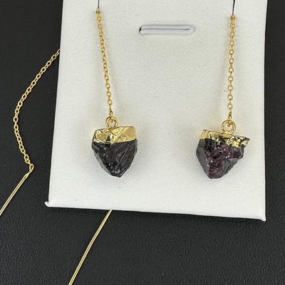 Earrings 925 Sterling Silver Natural Raw Garnet Gemstone (Tested)