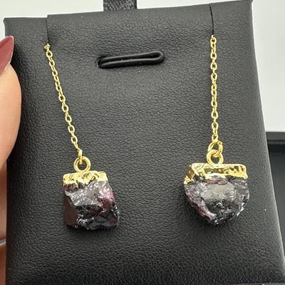 Earrings 925 Sterling Silver Natural Raw Garnet Gemstone (Tested)