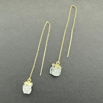 Earrings 925 Sterling Silver Natural Raw Clear Quartz Gemstone (Tested)