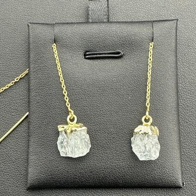 Earrings 925 Sterling Silver Natural Raw Clear Quartz Gemstone (Tested)