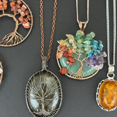 Mixed Jewelry Lot  Earrings And Necklaces Including Red Agat, Amber, Aventurine, Labradorite 