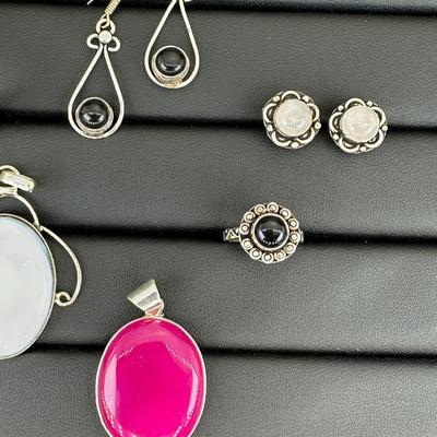 Mix Lot 925 Sterling Silver Plated Handmade Gemstone Pendant Earrings Bracelet Ring