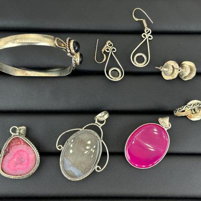 Mix Lot 925 Sterling Silver Plated Handmade Gemstone Pendant Earrings Bracelet Ring