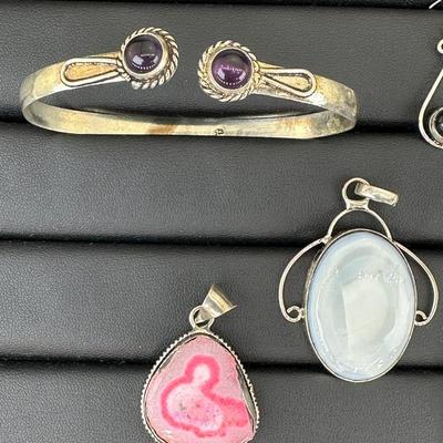 Mix Lot 925 Sterling Silver Plated Handmade Gemstone Pendant Earrings Bracelet Ring