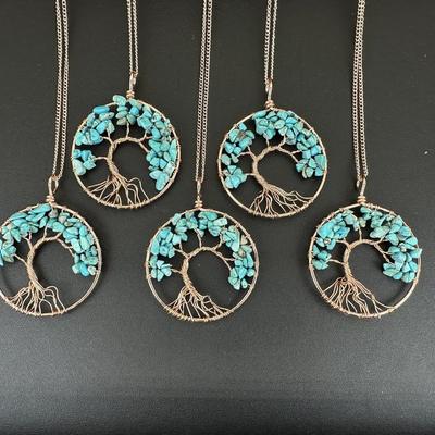 Antique Copper Turquoise Tree Of Life Necklace Lot
