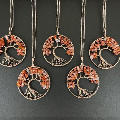 Antique Copper Red Agat Tree Of Life Necklace Lot