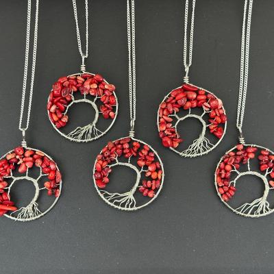 Red Collar Tree Of Life Necklace Lot
