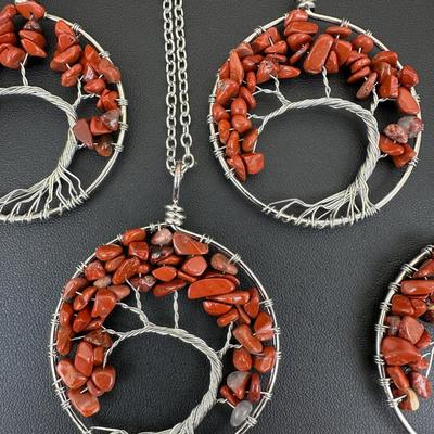 Red Jasper Tree Of Life Necklace Lot