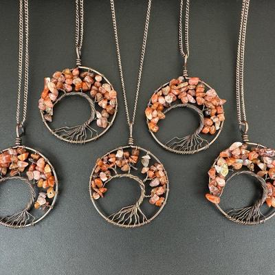 Red Agat Tree Of Life Necklace Lot