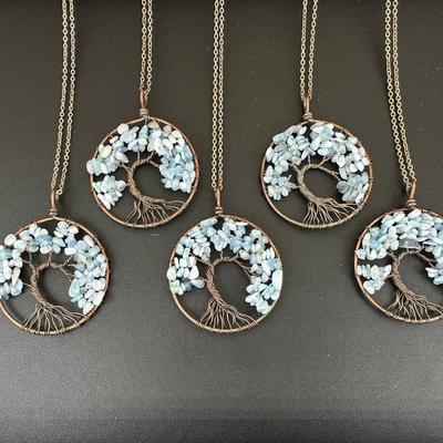 Aquamarine Tree Of Life Necklace Lot