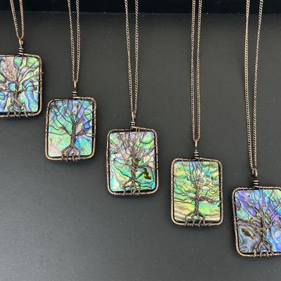 Natural Abalone Shell Tree Of Life Necklace Lot