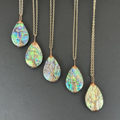 Natural Abalone Shell Tree Of Life Necklace Lot