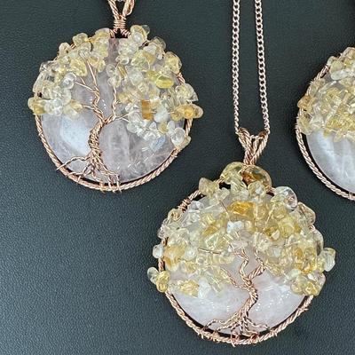 Rose Quartz Mix Gemstone Tree Of Life Necklace Lot