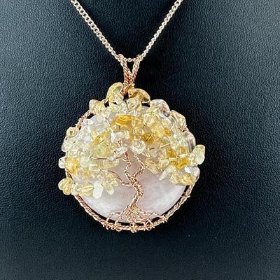 Rose Quartz Mix Gemstone Tree Of Life Necklace Lot