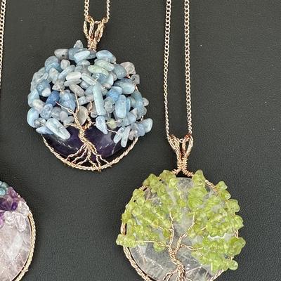 Multi Gemstone Tree Of Life Necklace Lot