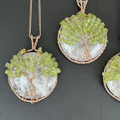 Clear Quartz Gemstone Tree Of Life Necklace Lot