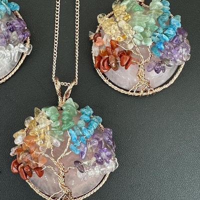 Rose Quartz Mix Gemstone Tree Of Life Necklace Lot