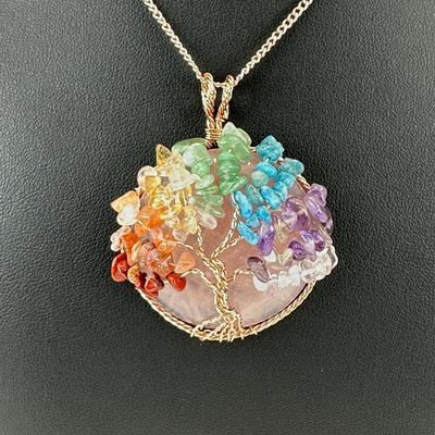 Rose Quartz Mix Gemstone Tree Of Life Necklace Lot