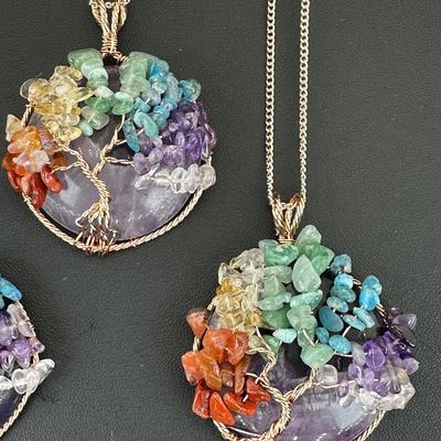 Amethyst Mix Gemstone Tree Of Life Necklace Lot