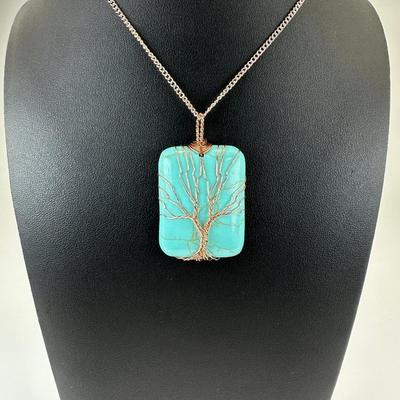 Copper Synthetic Turquoise Tree Of Life Necklace Lot