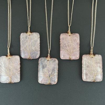 Copper Pink Quartz Tree Of Life Necklace Lot
