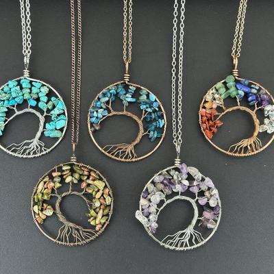Mix Gemstone Tree Of Life Necklace Lot