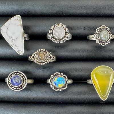 Assorted 925 Sterling Silver Plated Handmade Gemstone Rings For Women  Sizes 4 To 10