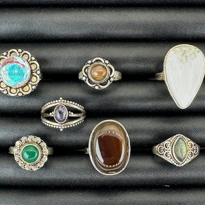 Assorted 925 Sterling Silver Plated Handmade Gemstone Rings For Women  Sizes 4 To 10