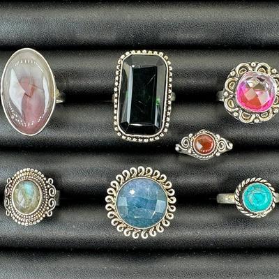 Assorted 925 Sterling Silver Plated Handmade Gemstone Rings For Women  Sizes 4 To 10
