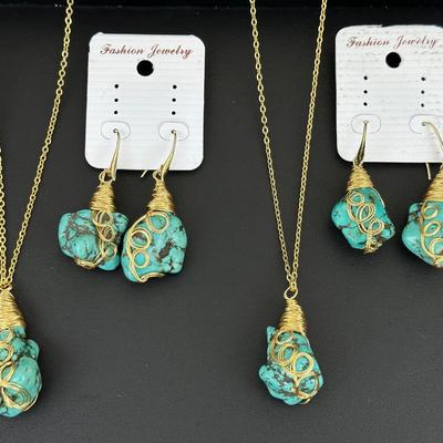 Synthetic Turquoise Necklaces And Earrings Lot