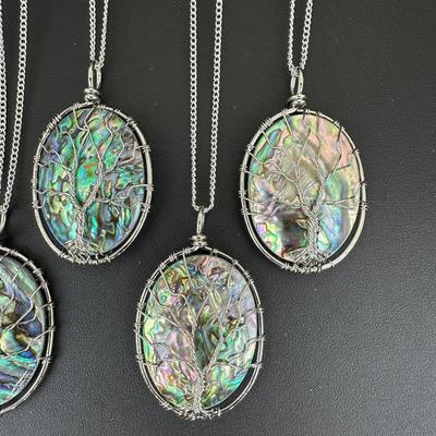 Natural Abalone Shell Tree Of Life Necklace Lot