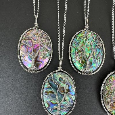 Natural Abalone Shell Tree Of Life Necklace Lot