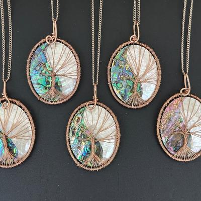 Natural Abalone Shell Tree Of Life Necklace Lot