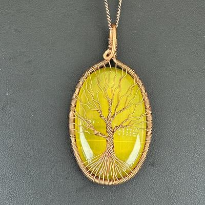 Necklace Yellow Cat Eye 925 Sterling Silver Plated Handmade Gemstone 