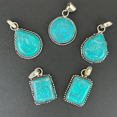 Turquoise Pendant 925 Sterling Silver Plated Handmade Gemstone 