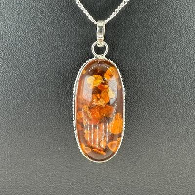 Amber Pendant 925 Sterling Silver Plated Handmade Gemstone 
