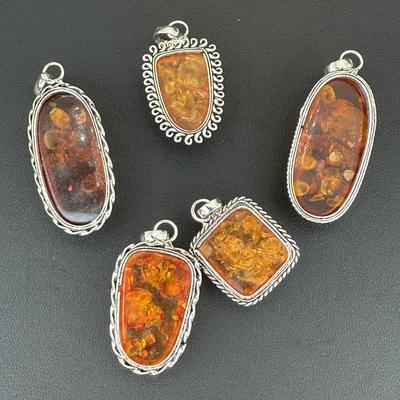 Amber Pendant 925 Sterling Silver Plated Handmade Gemstone 