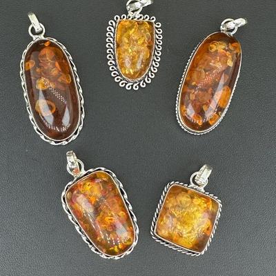 Amber Pendant 925 Sterling Silver Plated Handmade Gemstone 