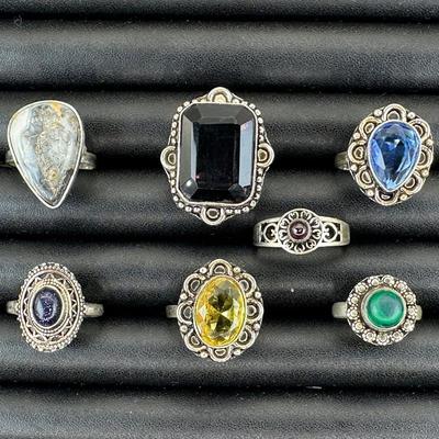 Assorted 925 Sterling Silver Plated Handmade Gemstone Rings For Women  Sizes 4 To 10