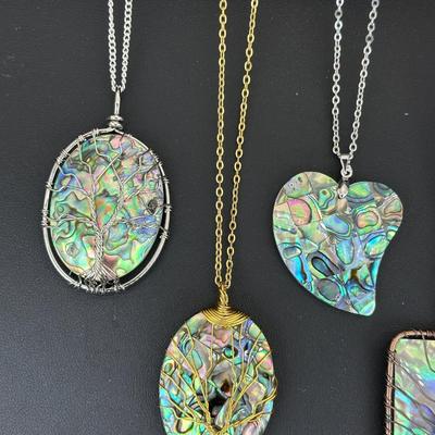 Natural Abalone Shell Tree Of Life Necklace Lot