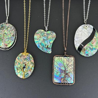 Natural Abalone Shell Tree Of Life Necklace Lot