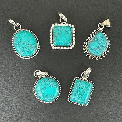Turquoise Pendant 925 Sterling Silver Plated Handmade Gemstone 