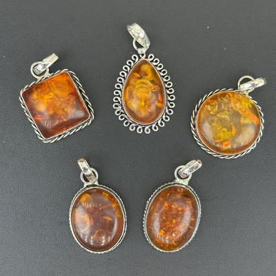 Amber Pendant 925 Sterling Silver Plated Handmade Gemstone 