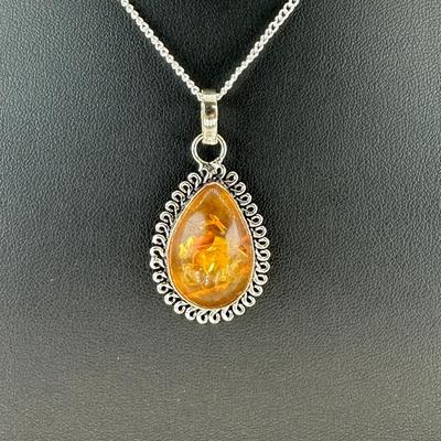Amber Pendant 925 Sterling Silver Plated Handmade Gemstone 