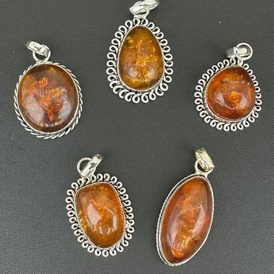 Amber Pendant 925 Sterling Silver Plated Handmade Gemstone 
