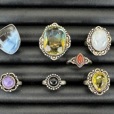 Assorted 925 Sterling Silver Plated Handmade Gemstone Rings For Women  Sizes 4 To 10