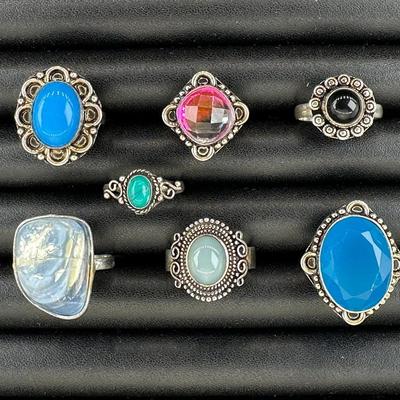 Assorted 925 Sterling Silver Plated Handmade Gemstone Rings For Women  Sizes 4 To 10